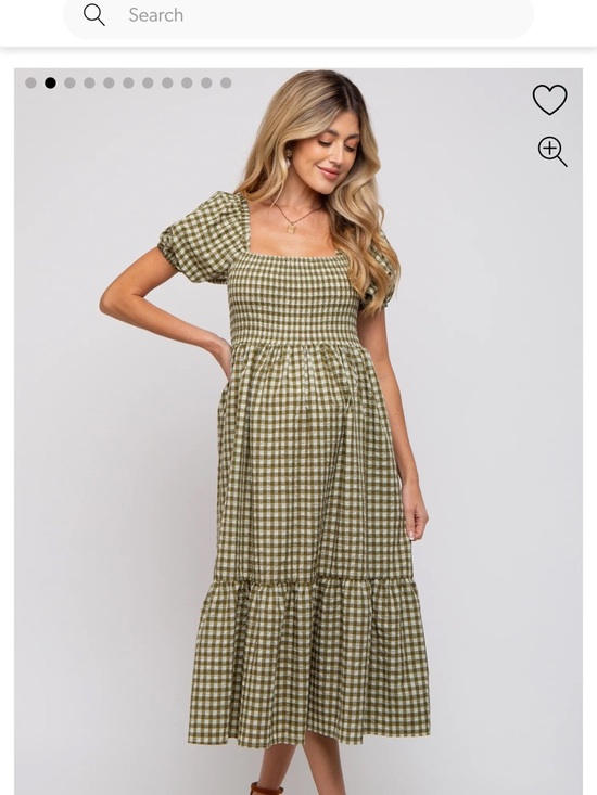 Pinkblush Dresses & Skirts - Gingham Smocked Midi Dress in Olive Green - Bump Friendly